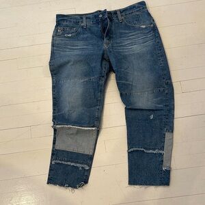 AG Adriano Goldschmied Blue Distressed Women's Relaxed Jeans